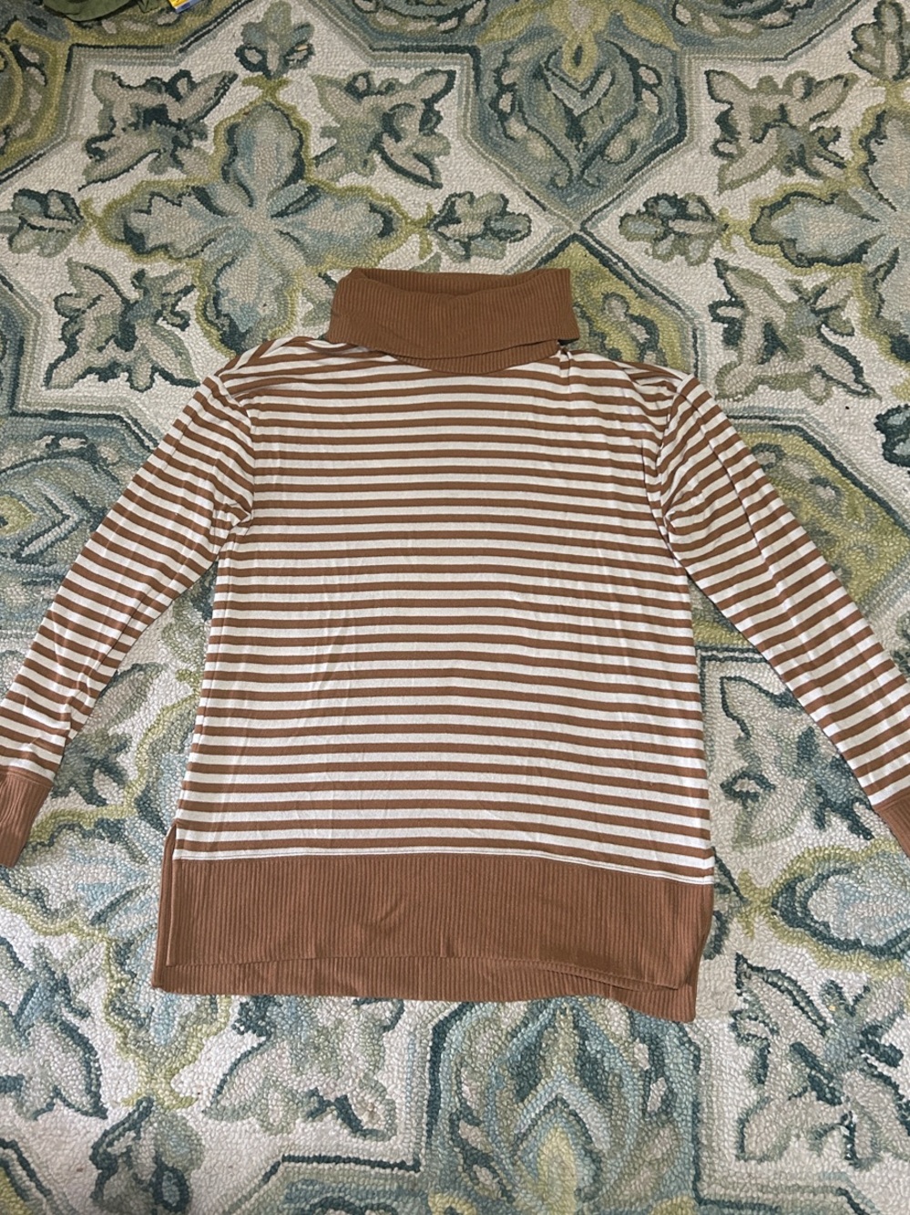 GAP Striped Cowlneck Sweater in Brown and White